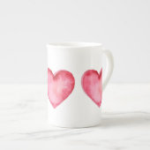 ボーン中国マグ – 大きな赤いハート ボーンチャイナマグカップ (正面右)