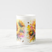 ボーン中国 – ヒマワリ ボーンチャイナマグカップ (正面)