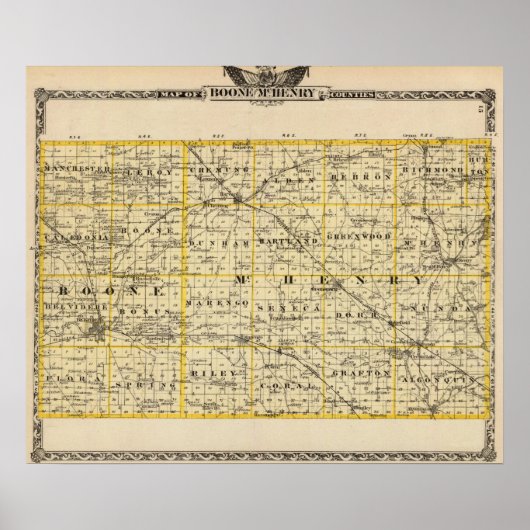 ボーン郡とマクヘンリー郡の地図 ポスター (正面)