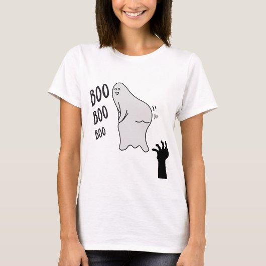 ボー不気味幽霊ハロウィンおもしろいノベルティシャツ Tシャツ (正面)