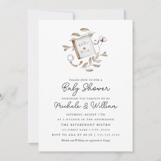 ボー男女兼用ベイビーシャワー招待状 招待状 (正面)
