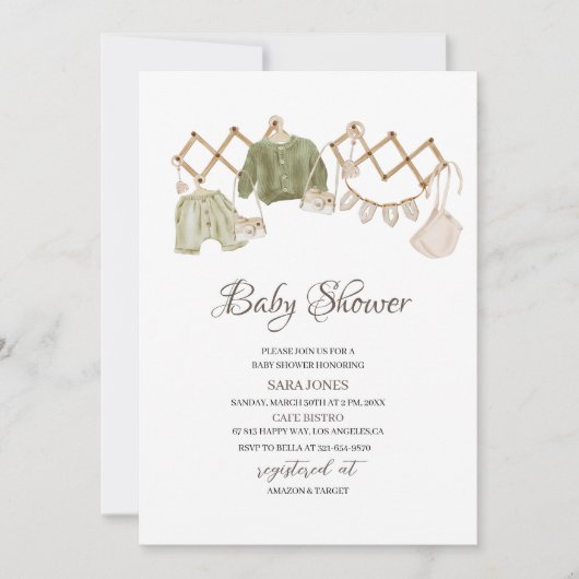 ボー男女兼用ー子供部屋ベビーシャワー 招待状 (正面)