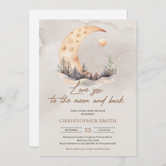 ボー男女兼用ー銅セージ月と戻る 招待状 (正面/裏面)