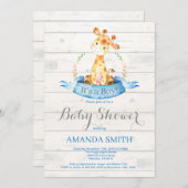 ボー素朴イキリンベビーシャワー招待状ブルー 招待状 (正面/裏面)