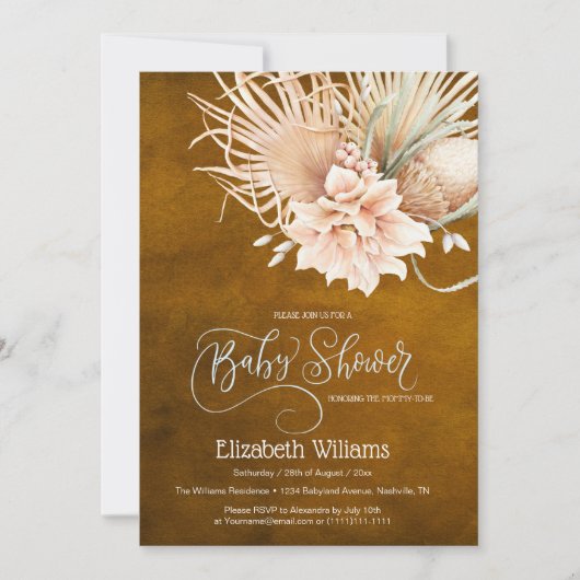 ボー素朴ウォーター色パンパスグラス招待状 招待状 (正面)