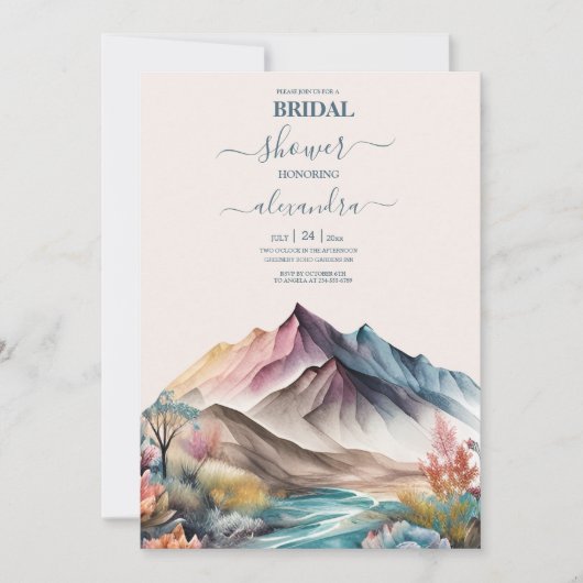 ボー素朴ウォーター色マウンテンブライダル招待状 招待状 (正面)