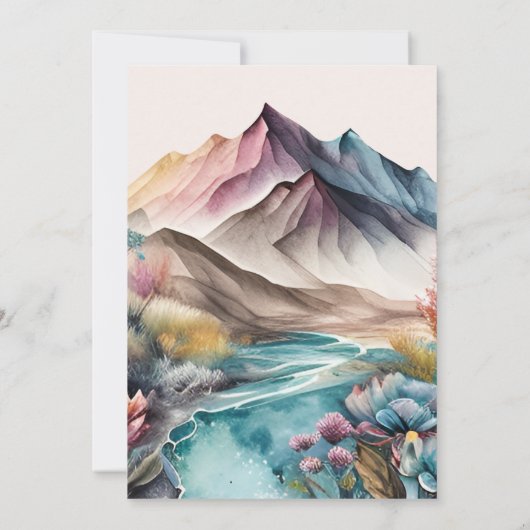 ボー素朴ウォーター色マウンテンブライダル招待状 招待状 (裏面)