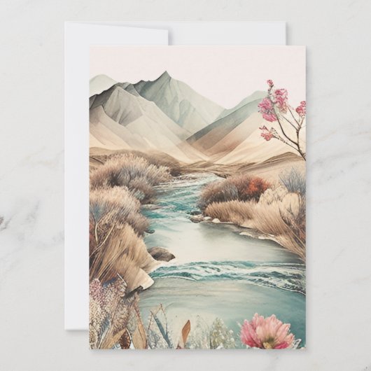 ボー素朴ウォーター色マウンテンブライダル 招待状 (裏面)