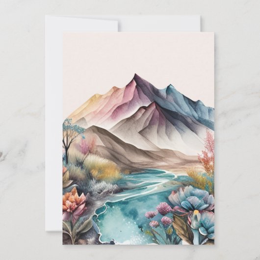 ボー素朴ウォーター色マウンテン結婚式招待状 招待状 (裏面)