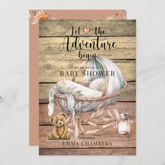 ボー素朴ウッドボーイベビーシャワー招待状 招待状 (正面/裏面)