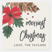 ボー素朴ウ |水彩クリスマスパーソナライズされた スクエアシール (正面)