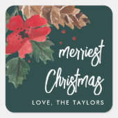 ボー素朴ウ |水彩クリスマスパーソナライズされた スクエアシール (正面)