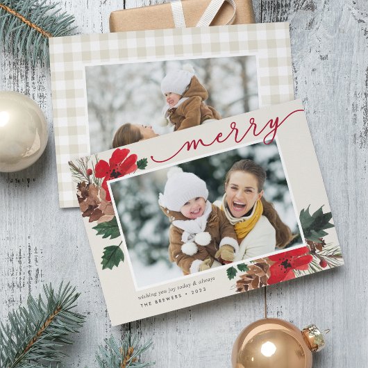 ボー素朴ウ |水彩フローラフォトクリスマス シーズンカード