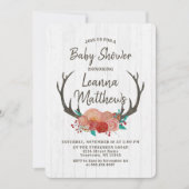 ボー素朴シカ〔雄ジカの〕枝角ベビーシャワー招待状 招待状 (正面)