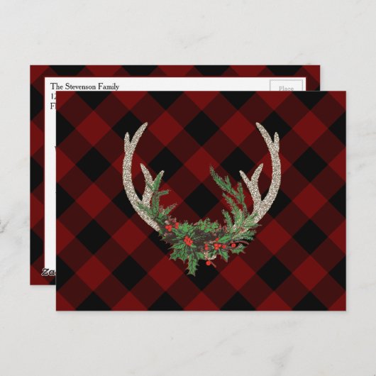 ボー素朴シカ〔雄ジカの〕枝角 |クリスマスプレドフローラ シーズンポストカード (正面/裏面)