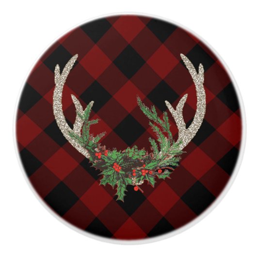 ボー素朴シカ〔雄ジカの〕枝角 |クリスマスプレドフローラ セラミックノブ (正面)