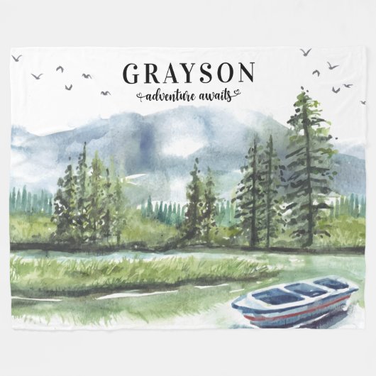 ボー素朴ト付きマウンテンアドベンチャー+名前をカスタムする フリースブランケット (正面(横))