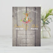 ボー素朴ド、フローラ鹿ヘッドゴールドフォイル結婚ズ 招待状 (スタンド正面)