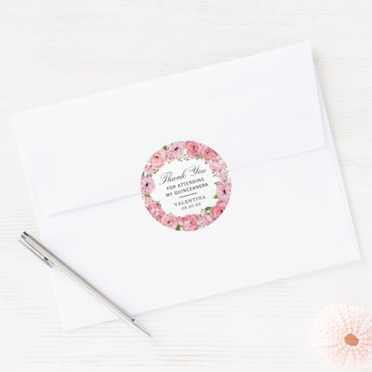 ボー素朴ピンクフローラキンセアニェラありがとう ラウンドシール (封筒)