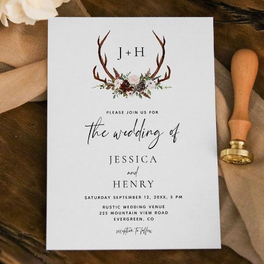 ボー素朴フローラ〔雄ジカの〕枝角結婚ズ 招待状