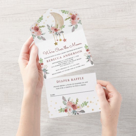 ボー素朴ブルゴーニュフローラスタームーンベイビーシャワー オールインワン招待状 (貼ってはがせる)