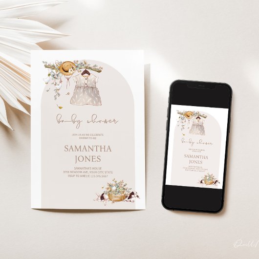 ボー素朴ベイビーシャワー招待状 招待状
