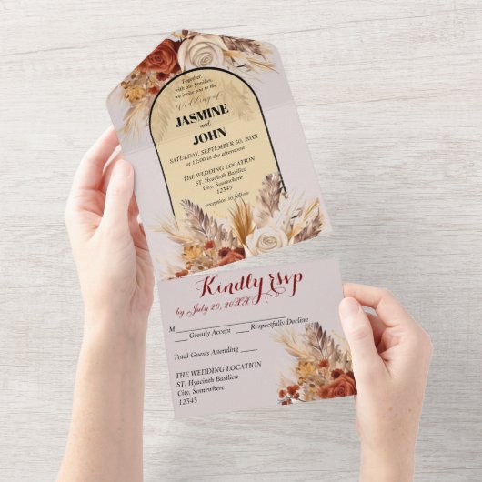 ボー素朴ホ結婚のカード オールインワン招待状 (貼ってはがせる)