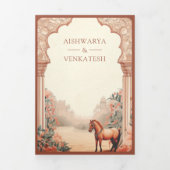 ボー素朴ホ自然フローラインディアンウマ結婚ーズ 三つ折り招待状 (カバー)