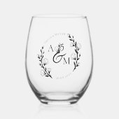 ボー素朴モノグラムのイニシャル結婚ズ ステムなしワイングラス (正面)