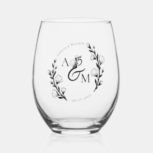 ボー素朴モノグラムのイニシャル結婚ズ ステムなしワイングラス
