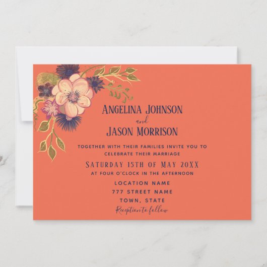 ボー素朴ーフローラ海軍とコーラル結婚ズ 招待状 (正面)