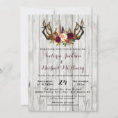 ボー素朴ー結婚式招待状と鹿〔雄ジカの〕枝角 招待状 (正面)