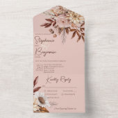 ボー素朴ー赤面ニュートラルフローラピンクディナー オールインワン招待状 (内側)