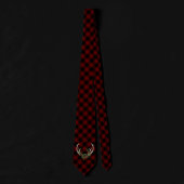 ボー素朴ー〔雄ジカの〕枝角フローラバッファローレッドブラックプレイド ネクタイ