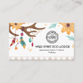 ボー素朴ー〔雄ジカの〕枝角、羽ビーズフローラ部族 名刺 (正面)