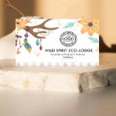 ボー素朴ー〔雄ジカの〕枝角、羽ビーズフローラ部族 名刺