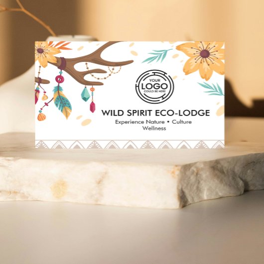 ボー素朴ー〔雄ジカの〕枝角、羽ビーズフローラ部族 名刺