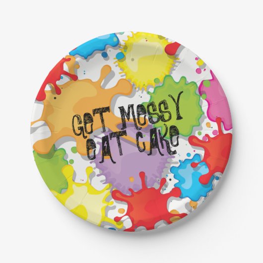 ボー絵を描ルカラフル(ばちゃばちゃ)跳ねる紙プレート ペーパープレート (正面)