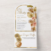 ボー自然フローラアーチ乾燥パームベビーシャワー オールインワン招待状 (内側)