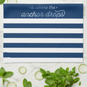 ボー航海のトいかりネイビーブルーストライプの キッチンタオル (折り畳み)