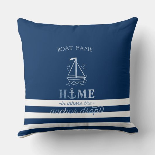 ボー航海のトいかりネイビーブルーストライプの クッション (裏面)