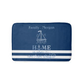 ボー航海のトいかりネイビーブルーストライプの バスマット (正面)