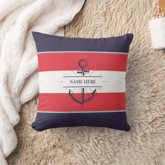 ボー航海のトいかりネイビーブルーレッドホワイト クッション (ブランケット)