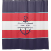 ボー航海のトいかりネイビーブルーレッドホワイト シャワーカーテン (正面)