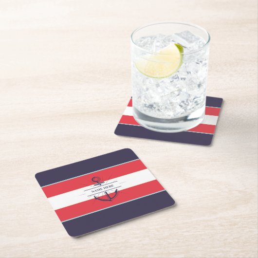 ボー航海のトいかりネイビーブルーレッドホワイト スクエアペーパーコースター (インサイチュ)