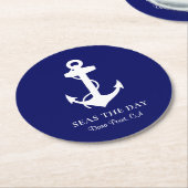 ボー航海のトいかりネイビーブルー ラウンドペーパーコースター (アングル)