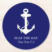 ボー航海のトいかりネイビーブルー ラウンドペーパーコースター (正面)