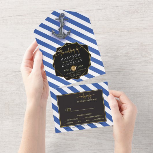 ボー航海のトいかり素晴らしい結婚セーリング オールインワン招待状 (貼ってはがせる)