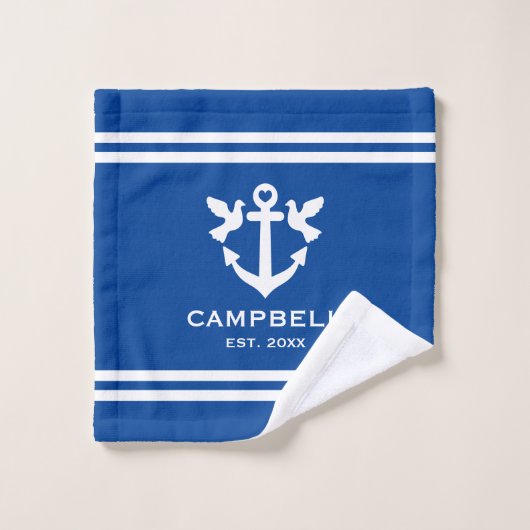 ボー航海のトいかり青白名前をカスタムする バスタオルセット (ウォッシュタオル)