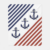 ボー航海のトいかり/ネイビーブルー/レッド/ホワイトストライプ フリースブランケット (正面)